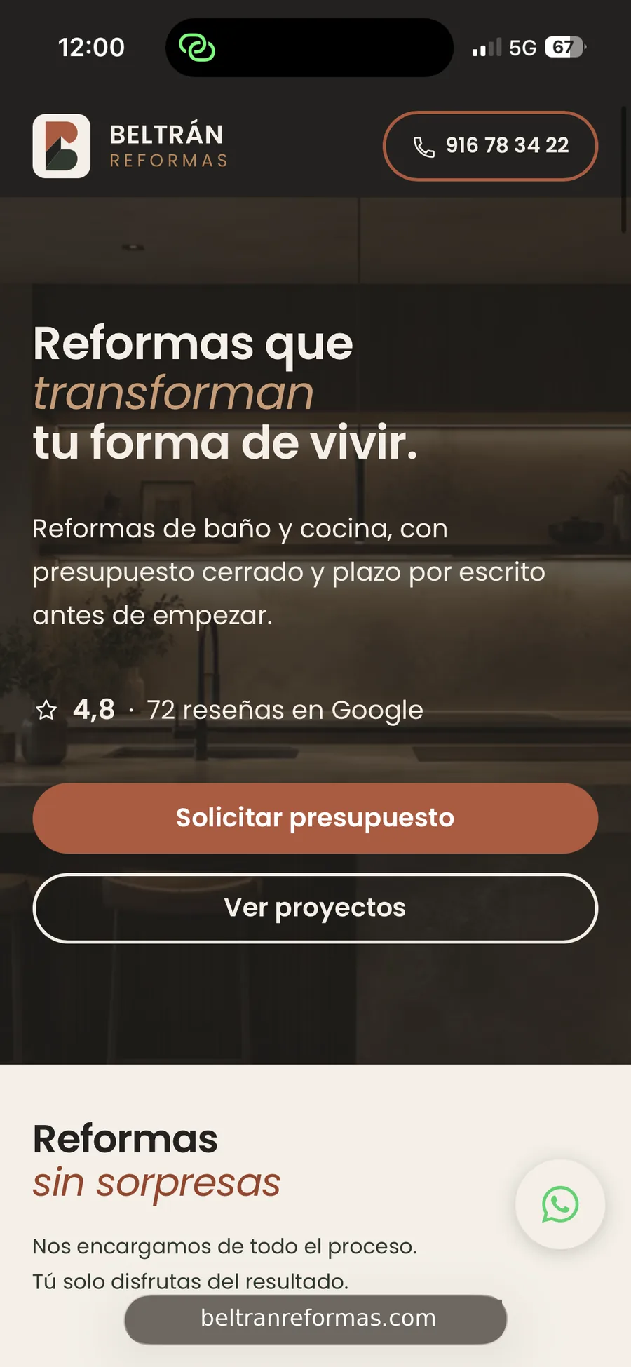 Página web de Beltrán, empresa de reformas y fontanería en Móstoles