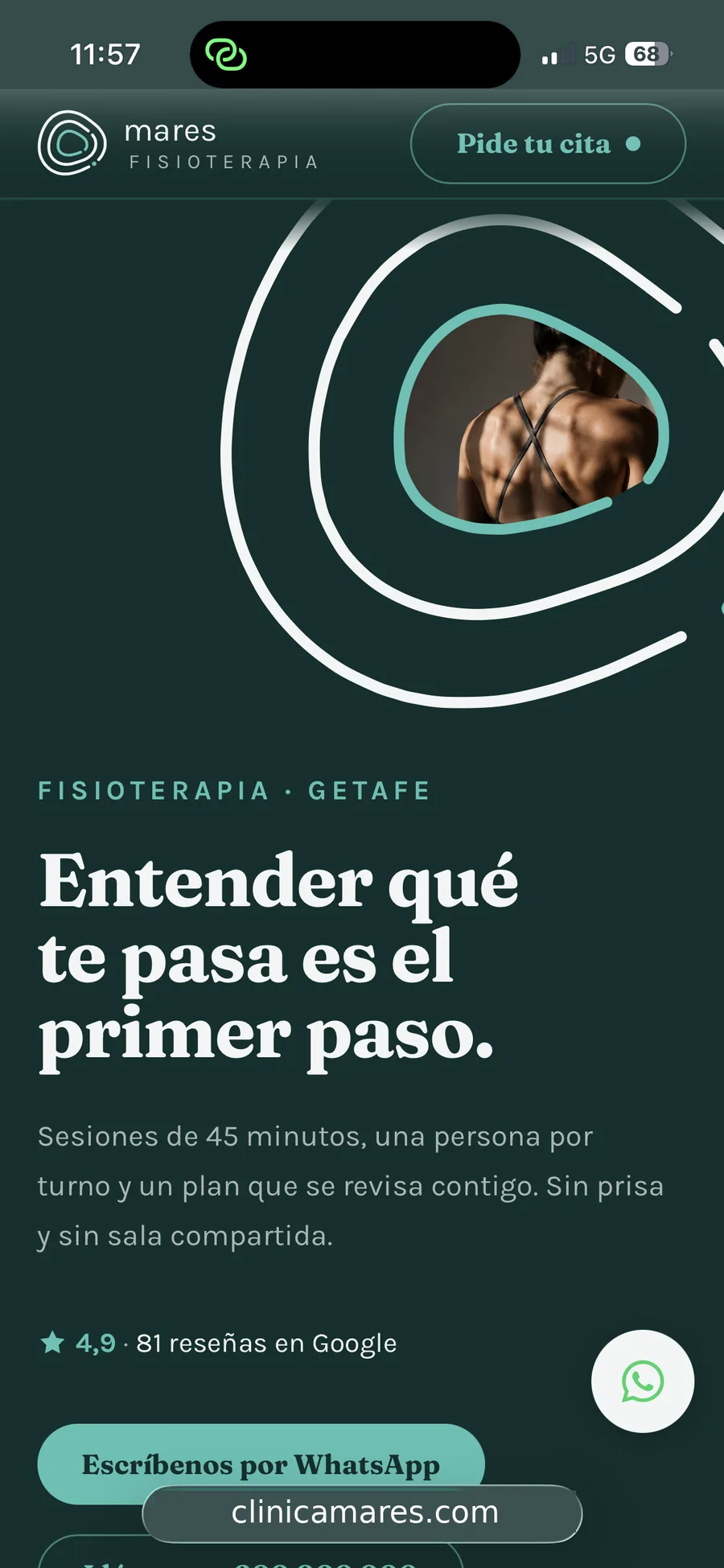 Página web de Clínica Mares, centro de fisioterapia en Getafe