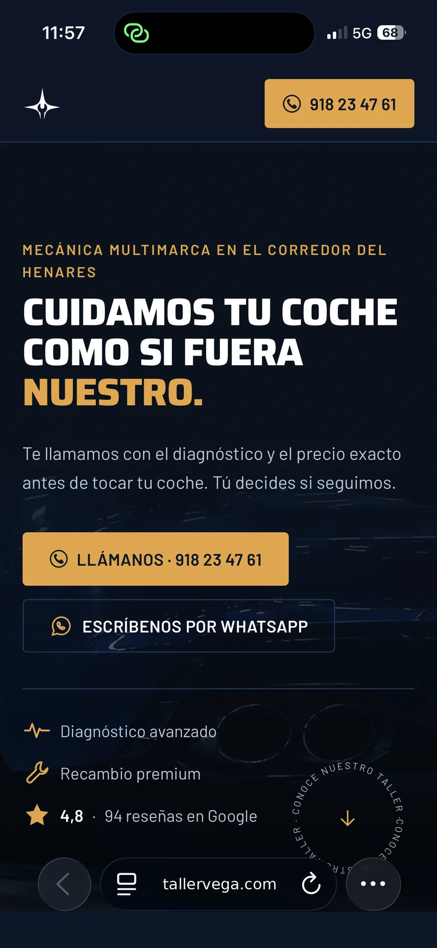 Página web de Taller Vega, taller mecánico en Alcalá de Henares